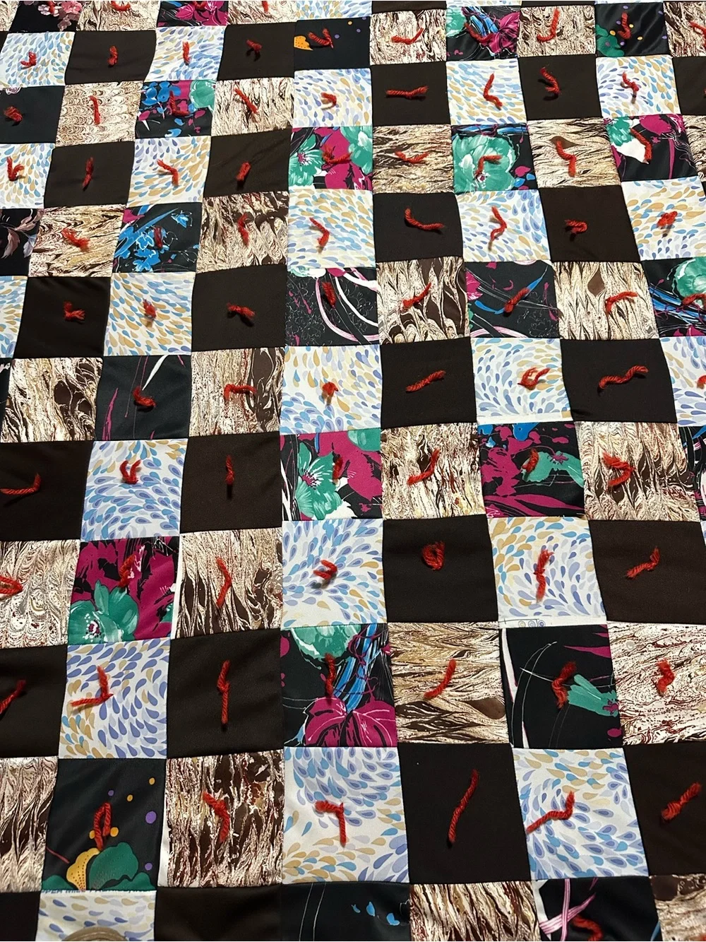 Vintage Handcrafted Checkered Patchwork Quilt (90